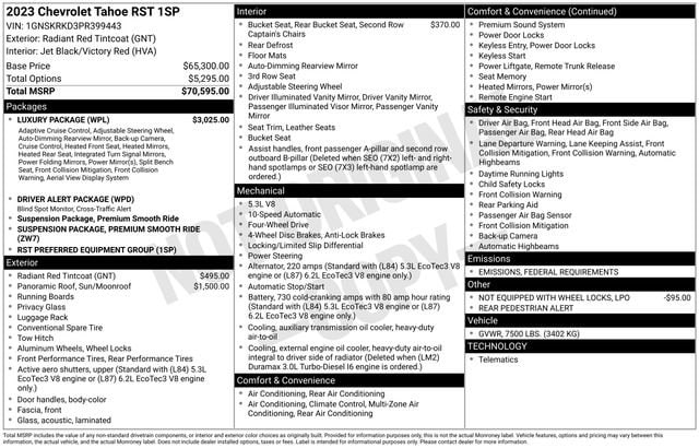 Certified 2023 Chevrolet Tahoe RST with VIN 1GNSKRKD3PR399443 for sale in Freeland, MI