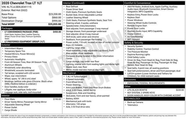 Used 2020 Chevrolet Trax LT with VIN KL7CJLSBXLB341115 for sale in Freeland, MI