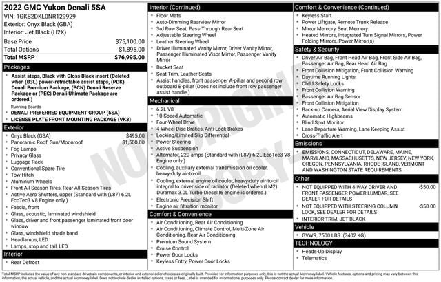 Used 2022 GMC Yukon Denali with VIN 1GKS2DKL0NR129929 for sale in Freeland, MI