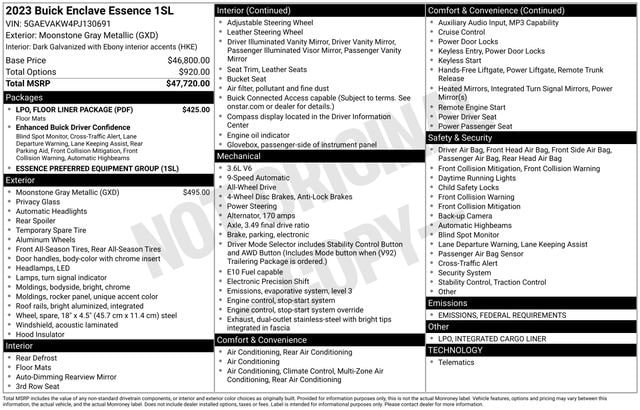Certified 2023 Buick Enclave Essence with VIN 5GAEVAKW4PJ130691 for sale in Freeland, MI