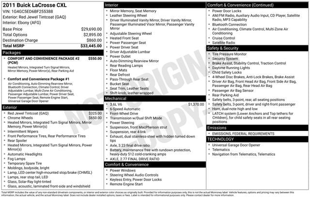 Used 2011 Buick LaCrosse CXL with VIN 1G4GC5ED6BF255388 for sale in Freeland, MI