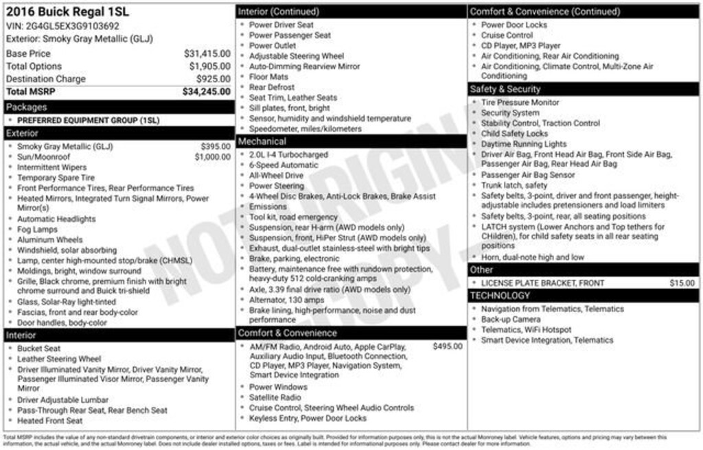Used 2016 Buick Regal 4dr Sdn Turbo AWD Car