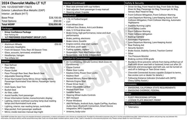 Certified 2024 Chevrolet Malibu 1LT with VIN 1G1ZD5STXRF173673 for sale in Freeland, MI