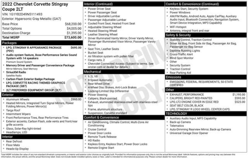 Certified 2022 Chevrolet Corvette Stingray 2LT Performance