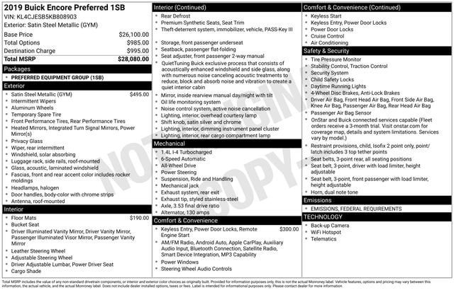 Used 2019 Buick Encore Preferred with VIN KL4CJESB5KB808903 for sale in Freeland, MI