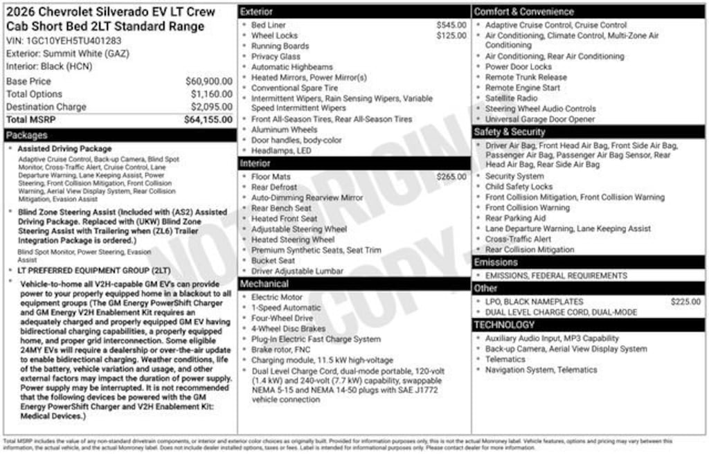 New 2026 Chevrolet Silverado EV LT - Standard Range Truck