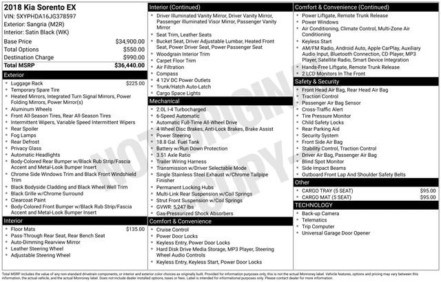 Used 2018 Kia Sorento EX with VIN 5XYPHDA16JG378597 for sale in Freeland, MI