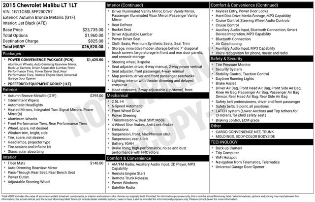 Used 2015 Chevrolet Malibu 1LT with VIN 1G11C5SL5FF200757 for sale in Freeland, MI