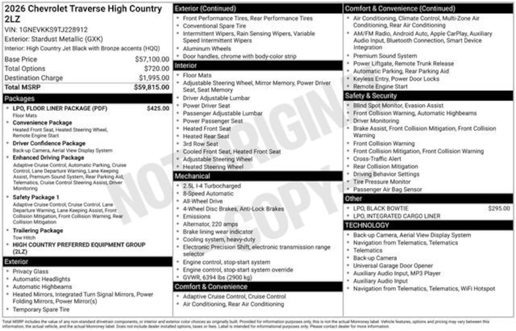 New 2026 Chevrolet Traverse High Country SUV