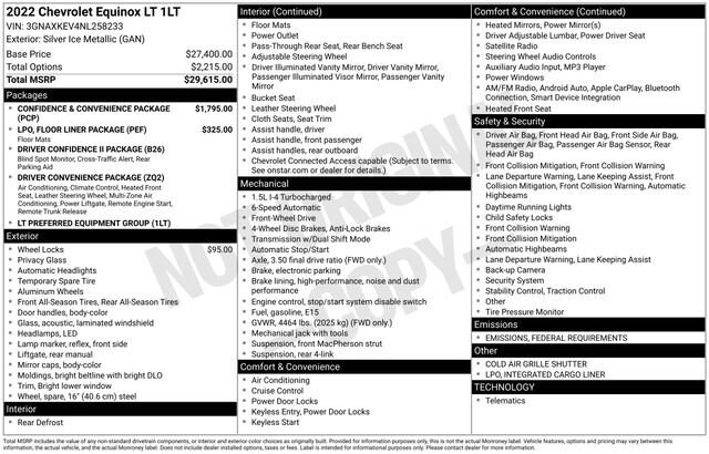 Used 2022 Chevrolet Equinox LT with VIN 3GNAXKEV4NL258233 for sale in Freeland, MI