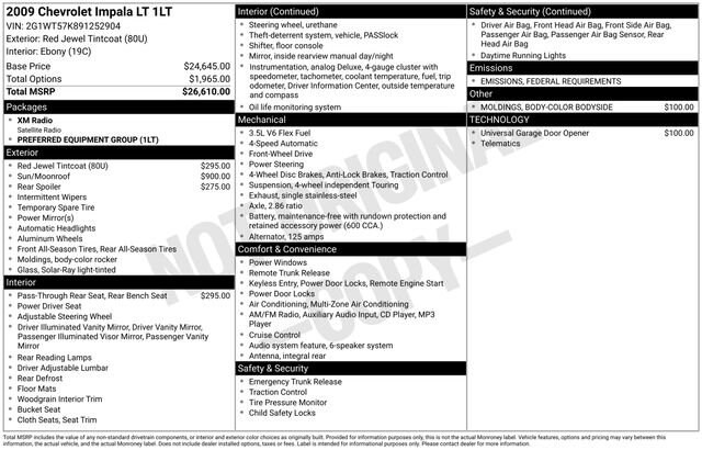 Used 2009 Chevrolet Impala LT with VIN 2G1WT57K891252904 for sale in Freeland, MI