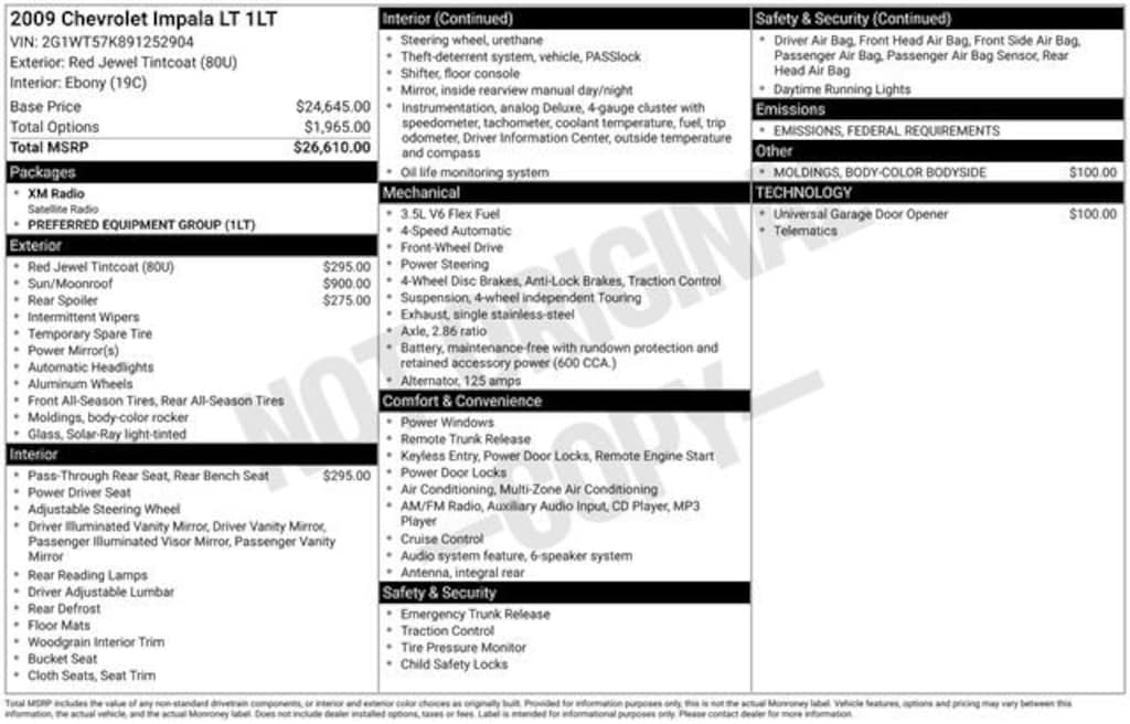 Used 2009 Chevrolet Impala 3.5L LT Car