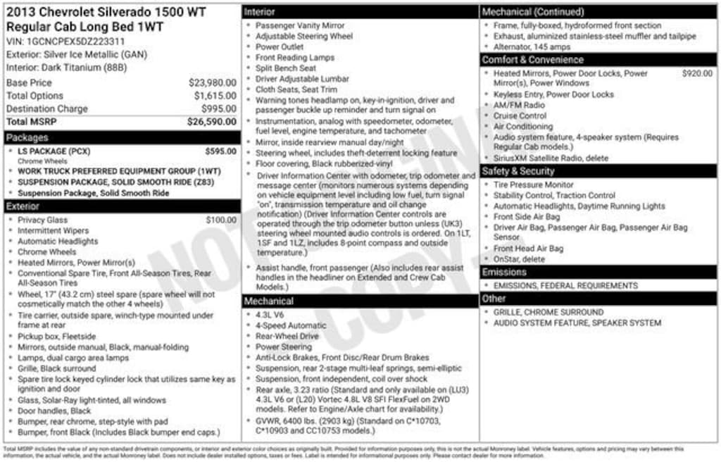 Used 2013 Chevrolet Silverado 1500 Work Truck Truck