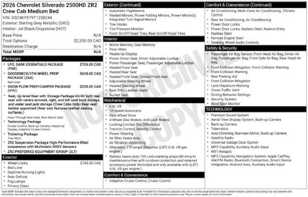 New 2026 Chevrolet Silverado 2500 HD ZR2 Truck