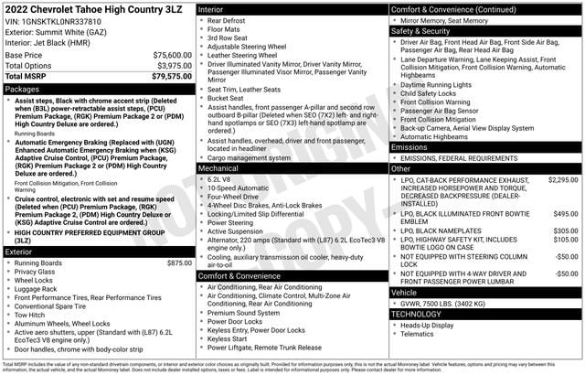 Used 2022 Chevrolet Tahoe High Country with VIN 1GNSKTKL0NR337810 for sale in Freeland, MI