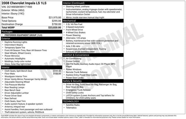 Used 2008 Chevrolet Impala LS with VIN 2G1WB58K989171900 for sale in Freeland, MI