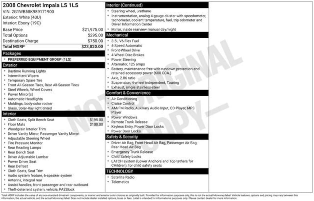 Used 2008 Chevrolet Impala LS Car