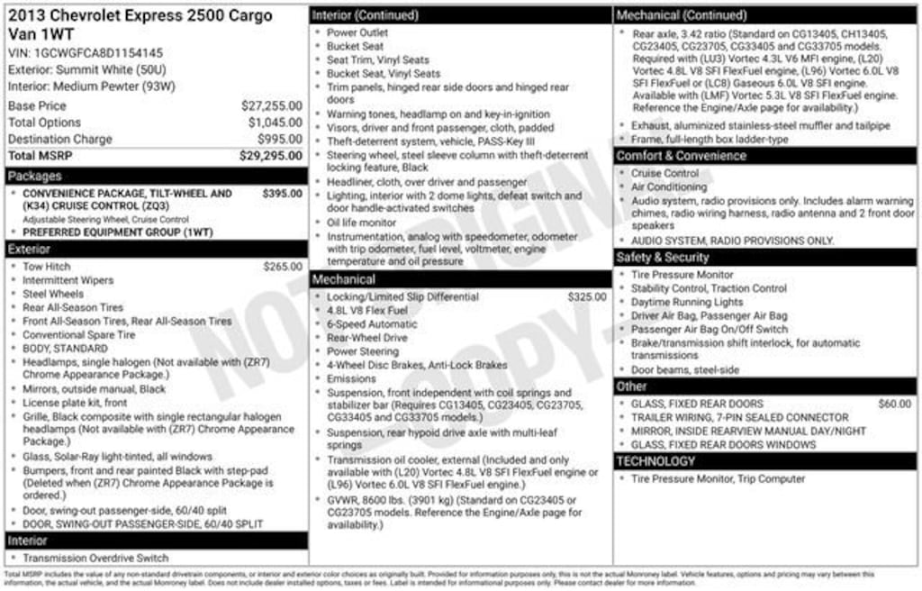 Used 2013 Chevrolet Express Cargo 2500 RWD 2500 135 Van