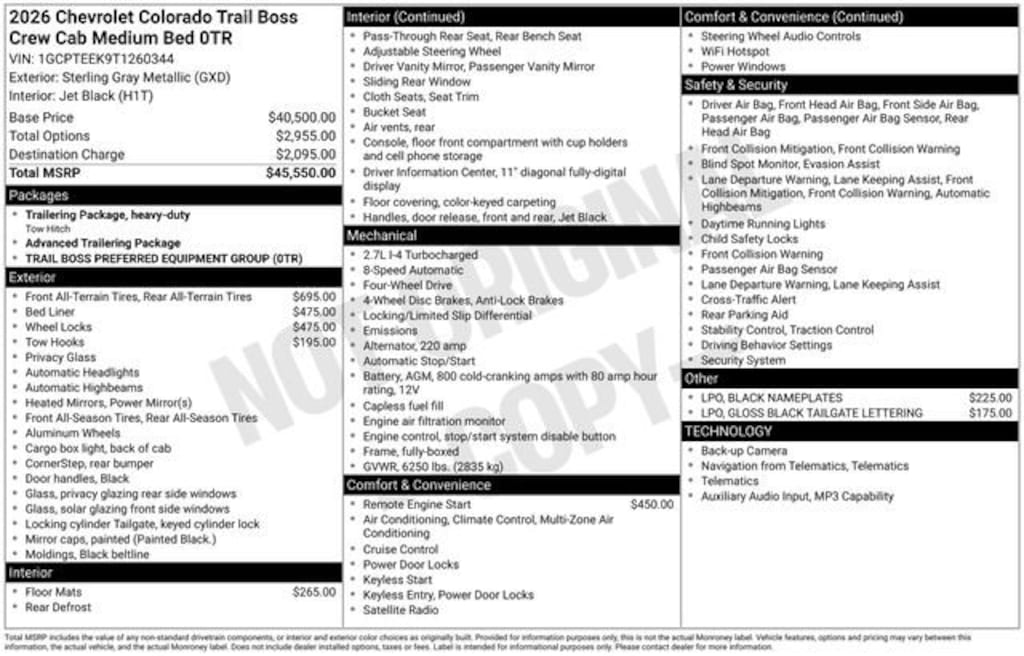 New 2026 Chevrolet Colorado Trail Boss Truck