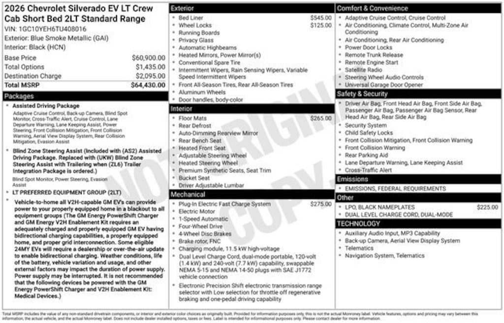 New 2026 Chevrolet Silverado EV LT - Standard Range Truck