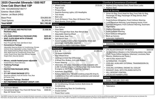 Used 2025 Chevrolet Silverado 1500 RST with VIN 1GCUKEED3SZ186717 for sale in Freeland, MI