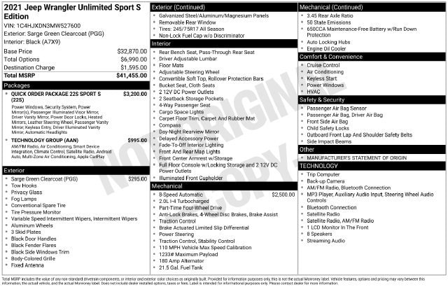 Used 2021 Jeep Wrangler Unlimited Sport S with VIN 1C4HJXDN3MW527600 for sale in Freeland, MI