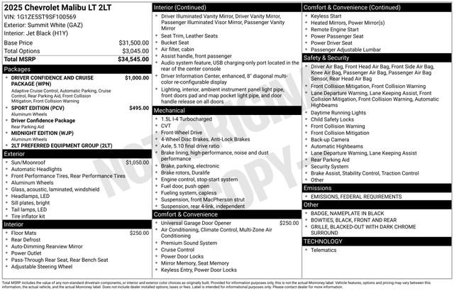 Used 2025 Chevrolet Malibu 2LT with VIN 1G1ZE5ST9SF100569 for sale in Freeland, MI