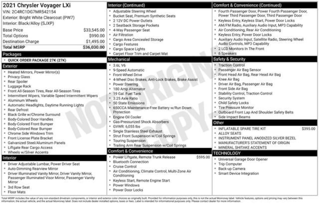 Used 2021 Chrysler Voyager LXI