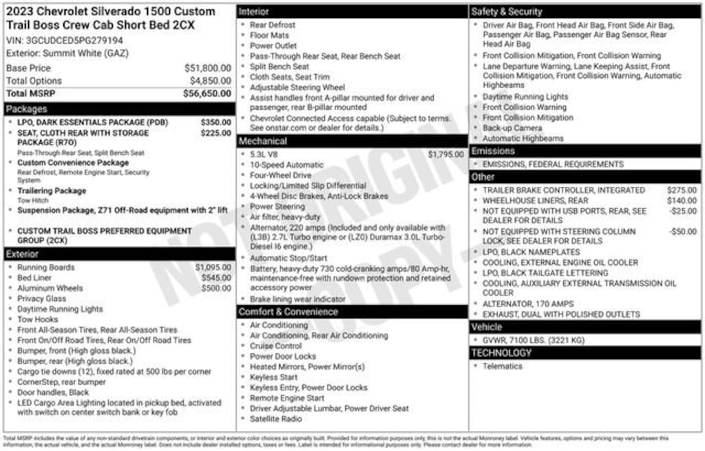 Used 2023 Chevrolet Silverado 1500 Custom Trail Boss Truck