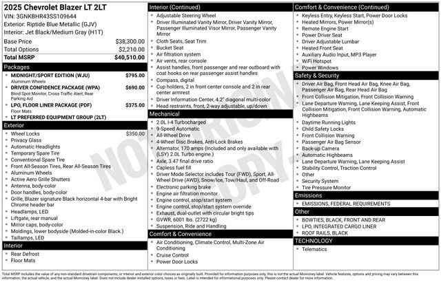 Used 2025 Chevrolet Blazer 2LT with VIN 3GNKBHR43SS109644 for sale in Freeland, MI