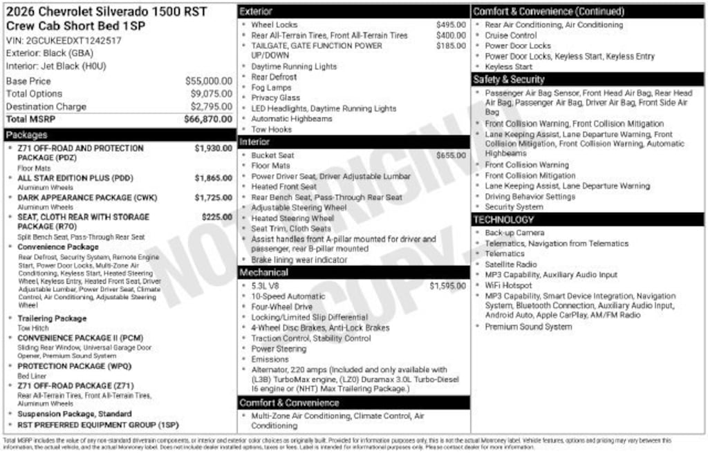 New 2026 Chevrolet Silverado 1500 RST Truck