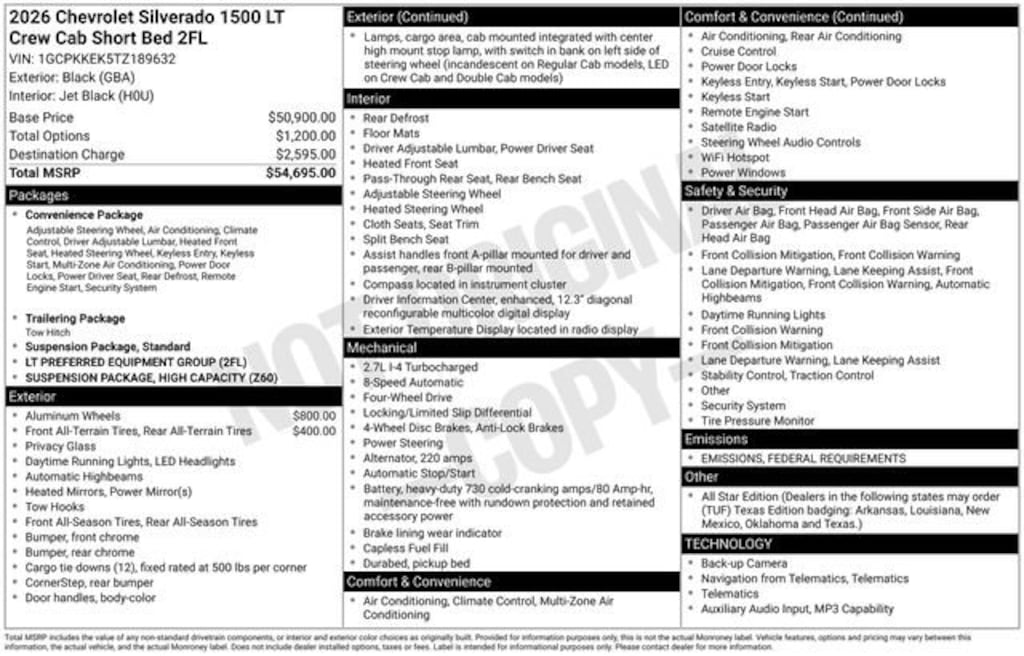 New 2026 Chevrolet Silverado 1500 LT (2FL) Truck