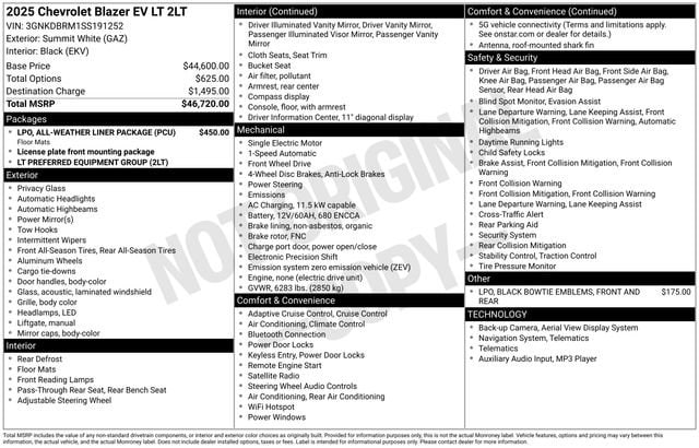 Certified 2025 Chevrolet Blazer EV LT with VIN 3GNKDBRM1SS191252 for sale in Pinconning, MI