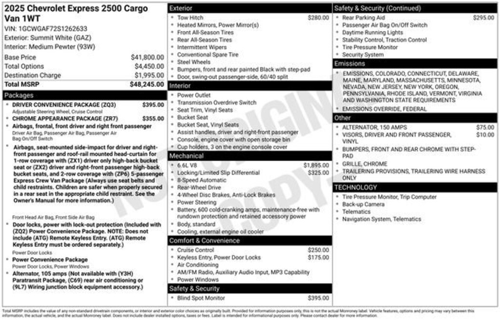 New 2025 Chevrolet Express Cargo 2500 WT Van