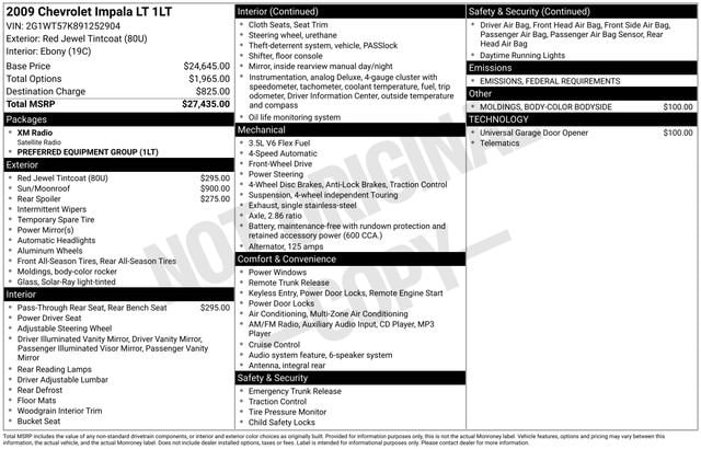 Used 2009 Chevrolet Impala LT with VIN 2G1WT57K891252904 for sale in Freeland, MI