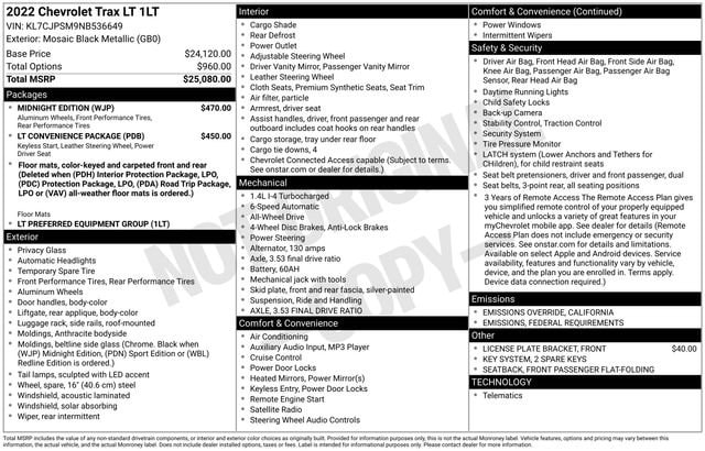 Certified 2022 Chevrolet Trax LT with VIN KL7CJPSM9NB536649 for sale in Freeland, MI