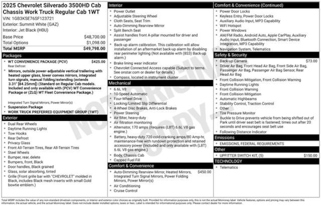 New 2025 Chevrolet Silverado 3500 HD Chassis Cab Work Truck Truck