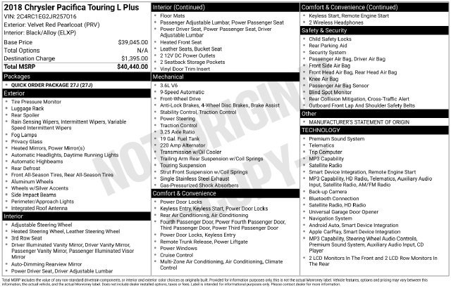 Used 2018 Chrysler Pacifica Touring L Plus