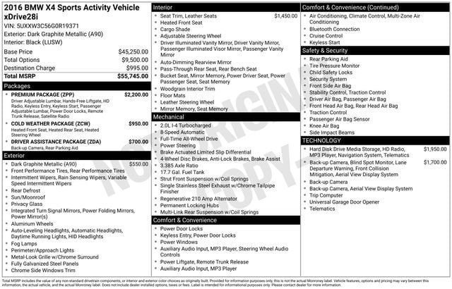 Used 2016 BMW X4 xDrive28i with VIN 5UXXW3C56G0R19371 for sale in Freeland, MI