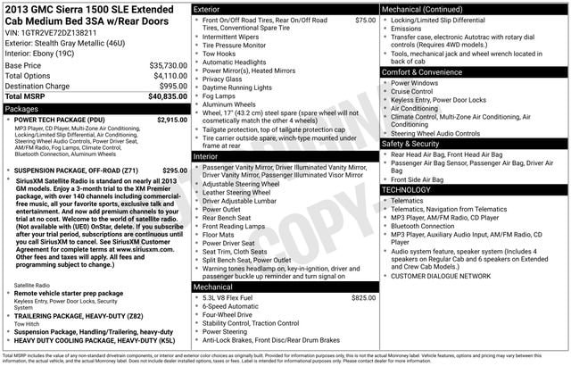 Used 2013 GMC Sierra 1500 SLE with VIN 1GTR2VE72DZ138211 for sale in Freeland, MI