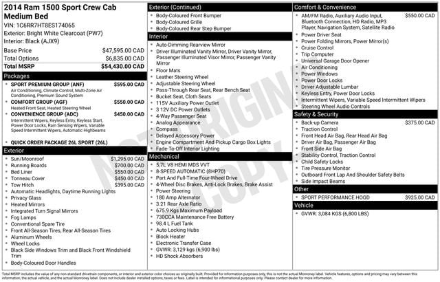 Used 2014 RAM Ram 1500 Pickup Sport with VIN 1C6RR7HT8ES174065 for sale in Freeland, MI