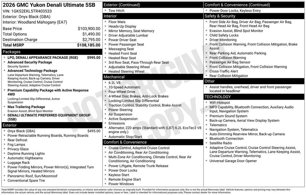 New 2026 GMC Yukon Denali Ultimate SUV