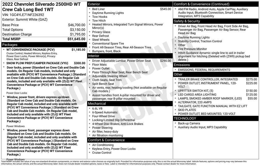 Used 2022 Chevrolet Silverado 2500 HD WT Truck Crew Cab