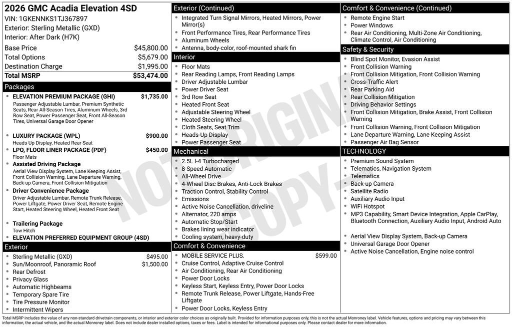 New 2026 GMC Acadia Elevation SUV