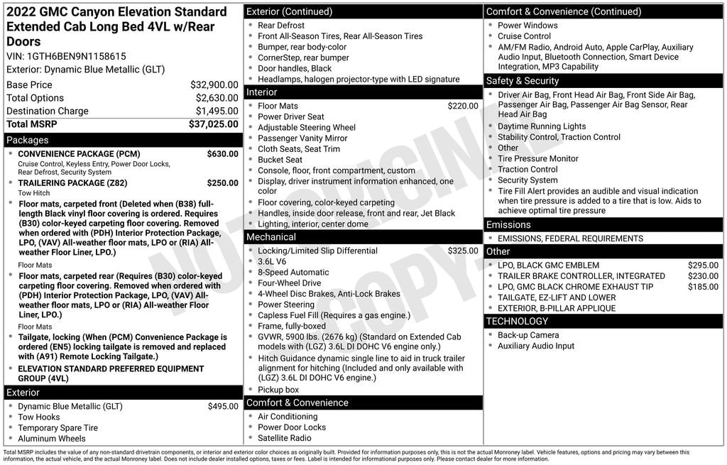 Used 2022 GMC Canyon Elevation Standard Truck Extended Cab