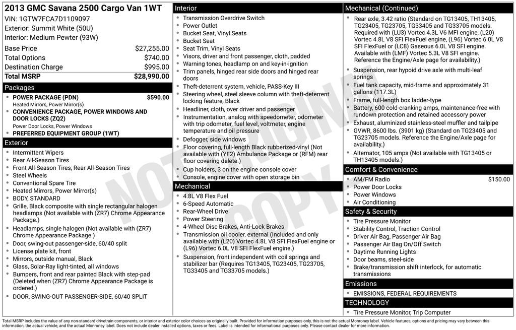 Used 2013 GMC Savana Cargo Base with VIN 1GTW7FCA7D1109097 for sale in Pinconning, MI