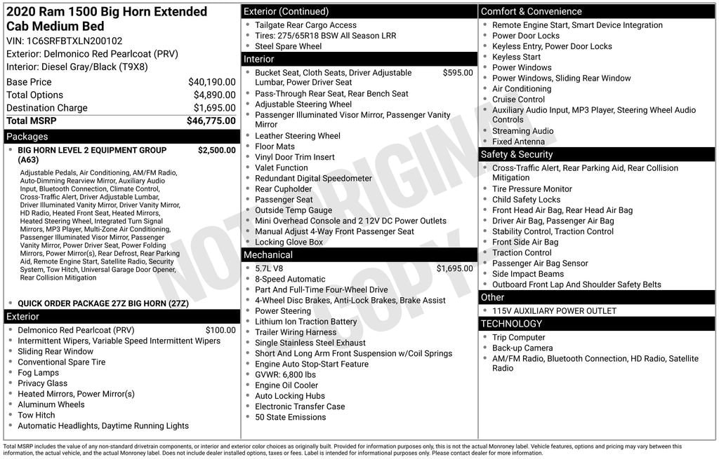 Used 2020 Ram 1500 Big Horn Truck Quad Cab