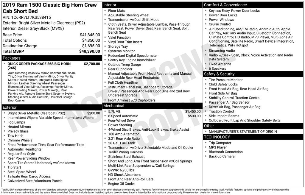 Used 2019 Ram 1500 Classic Big Horn Truck Crew Cab