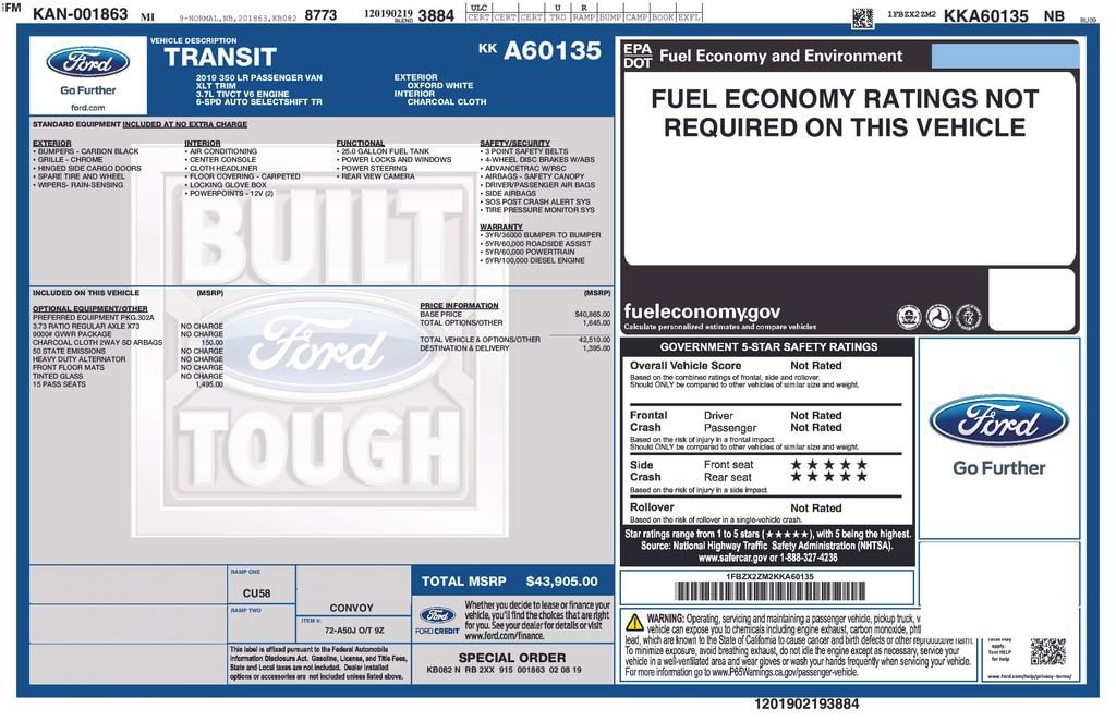 Used 2019 Ford Transit Passenger Wagon XL Wagon Low Roof Passenger Van