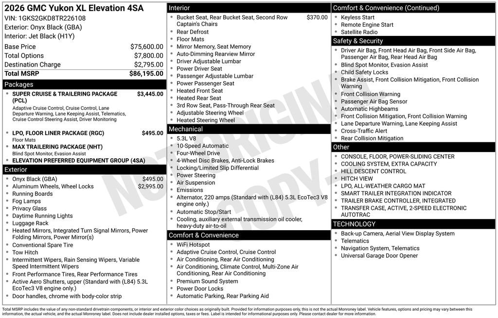 New 2026 GMC Yukon XL Elevation SUV